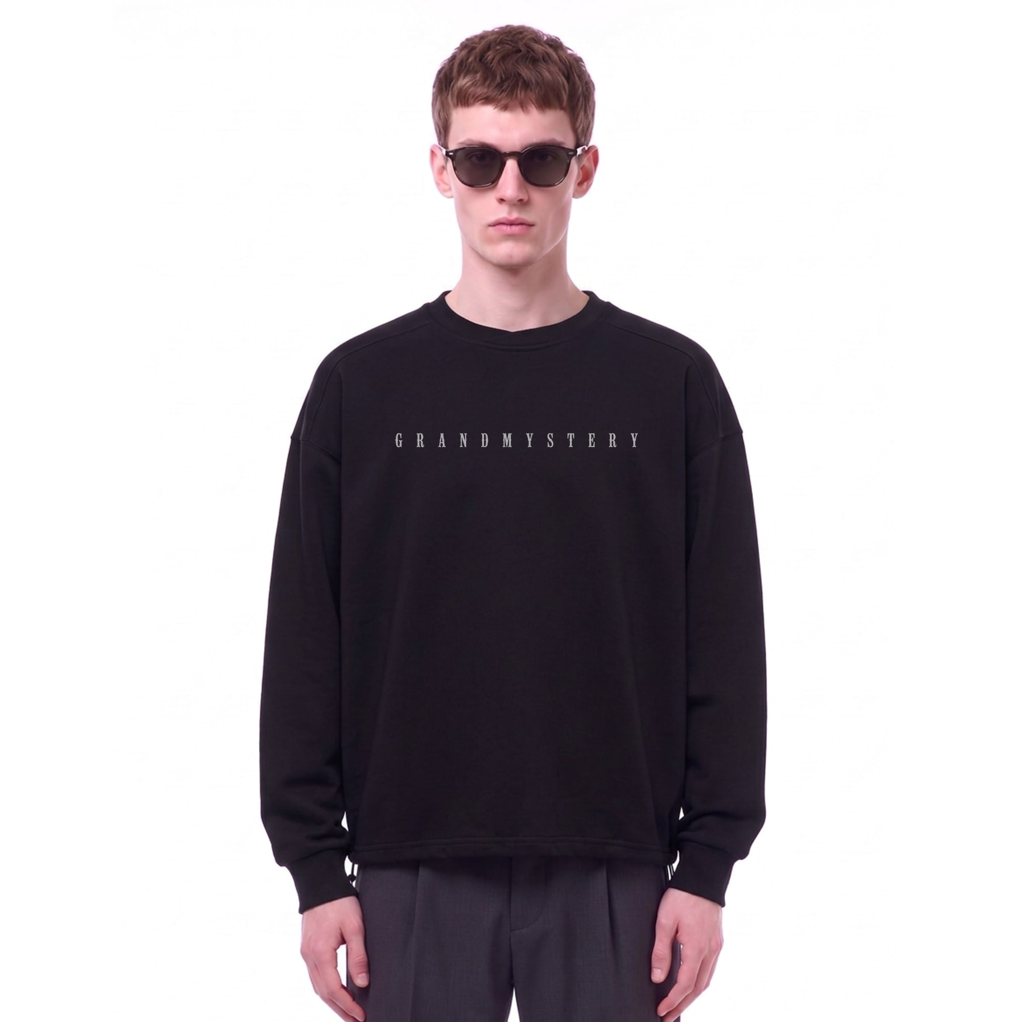 Grand Mystery Typography Crew Sweatshirt — Cover · Black