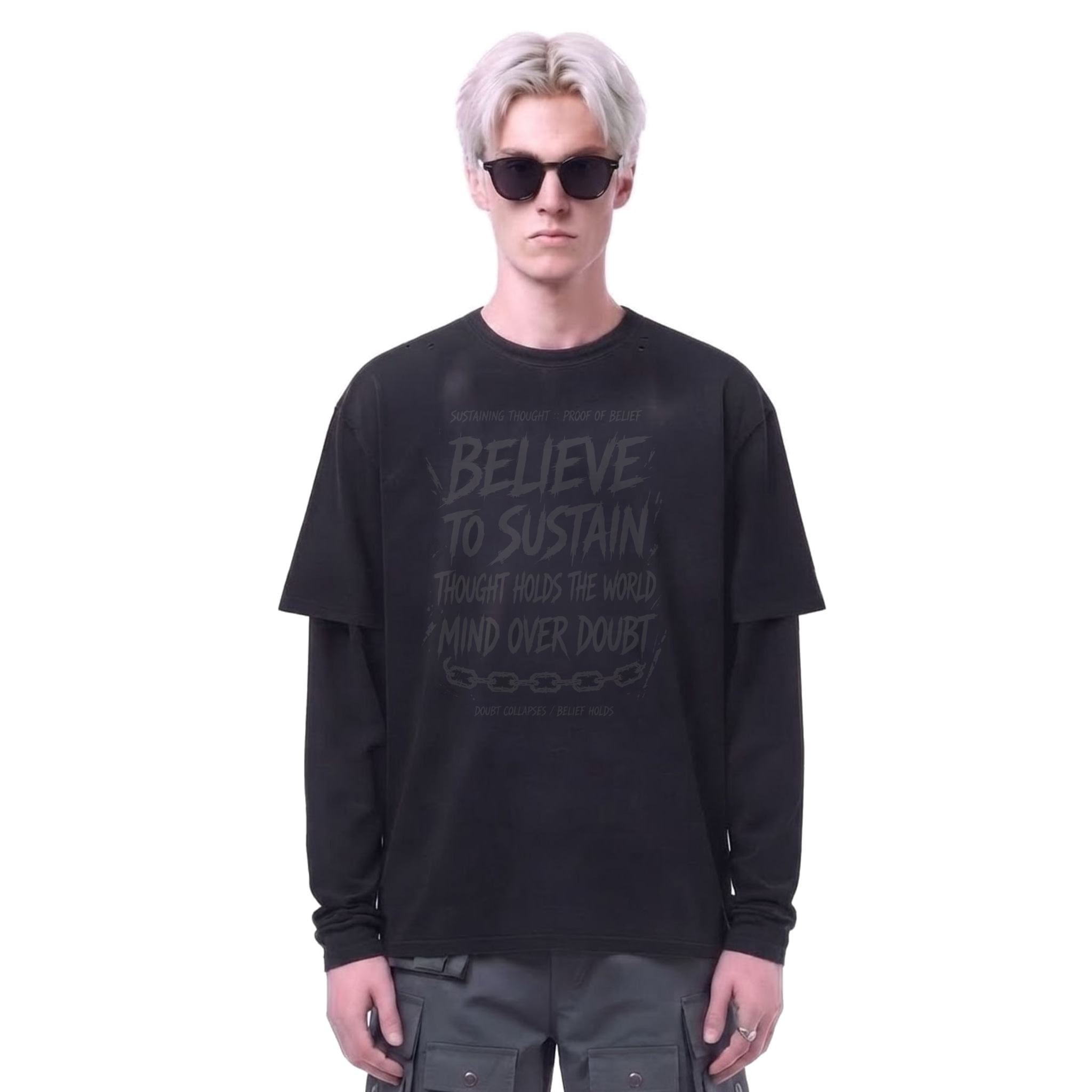 Believe to Sustain Mind Over Doubt Long Sleeve — Cover · Black
