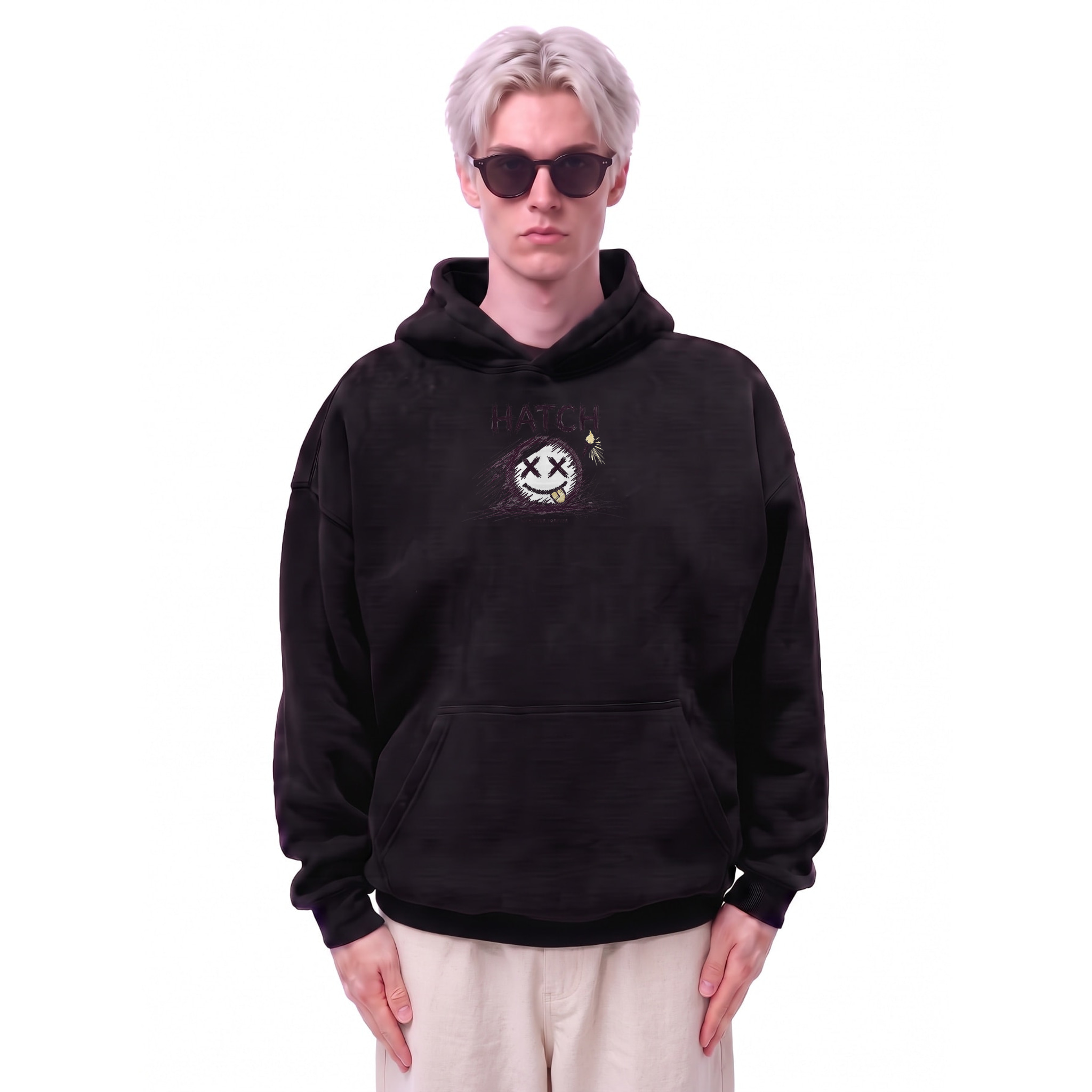 Hatch Whatever Forever Graphic Oversize Fleeced Hoodie — Cover · Black