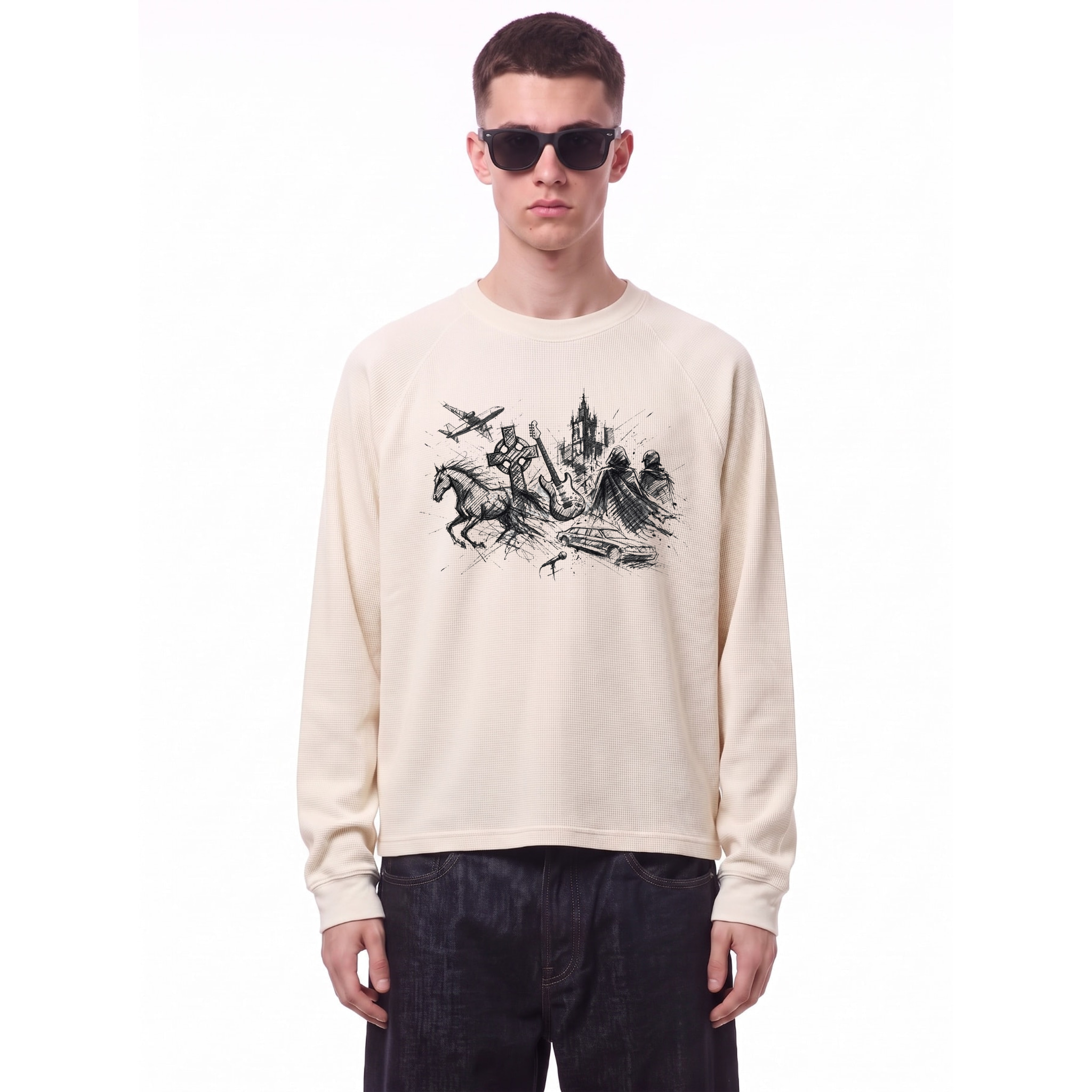 Gothic Rock Ink Collage Long Sleeve — Cover · LIGHT APRICOT