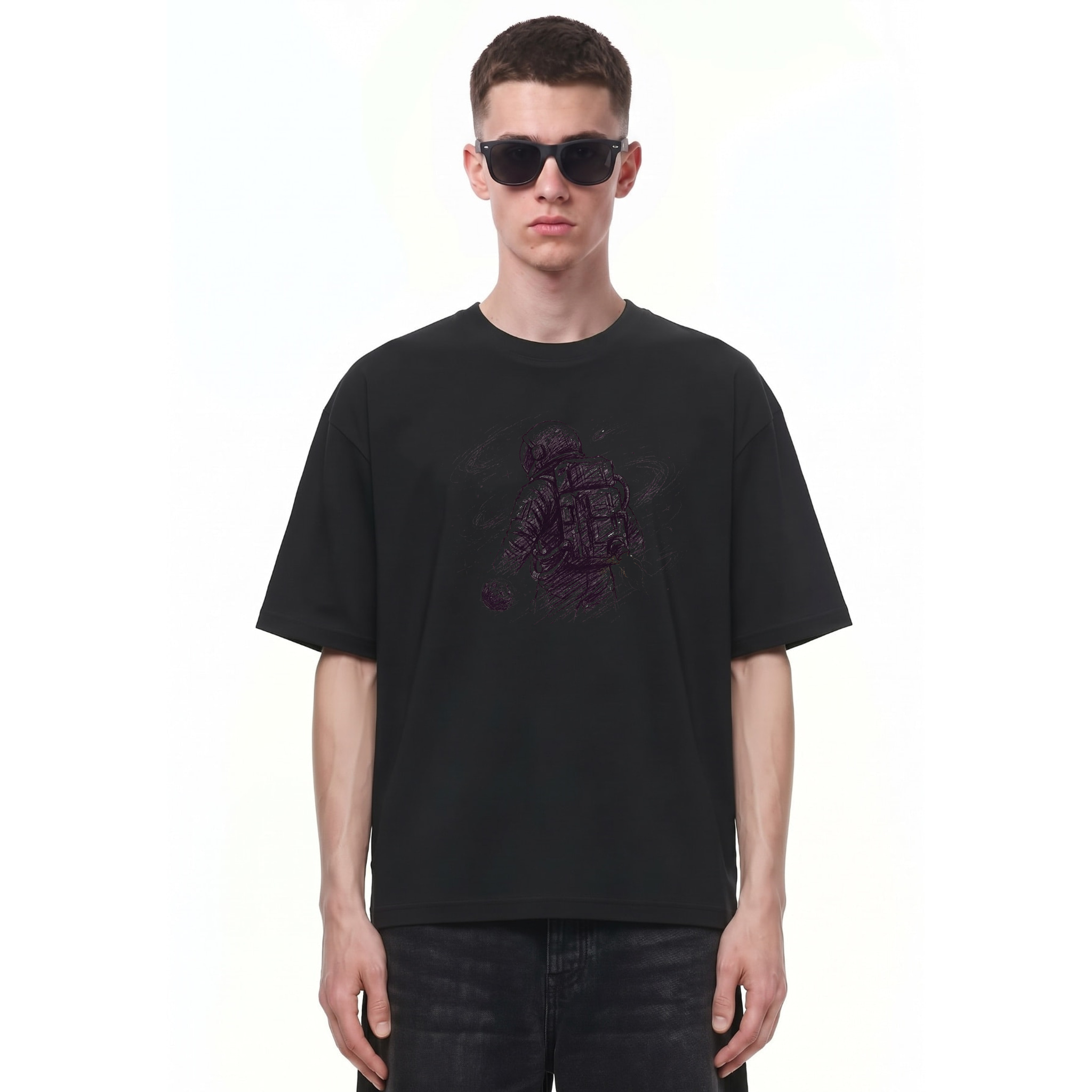 Orbit Drifter Astronaut Graphic Tee — Cover · Black