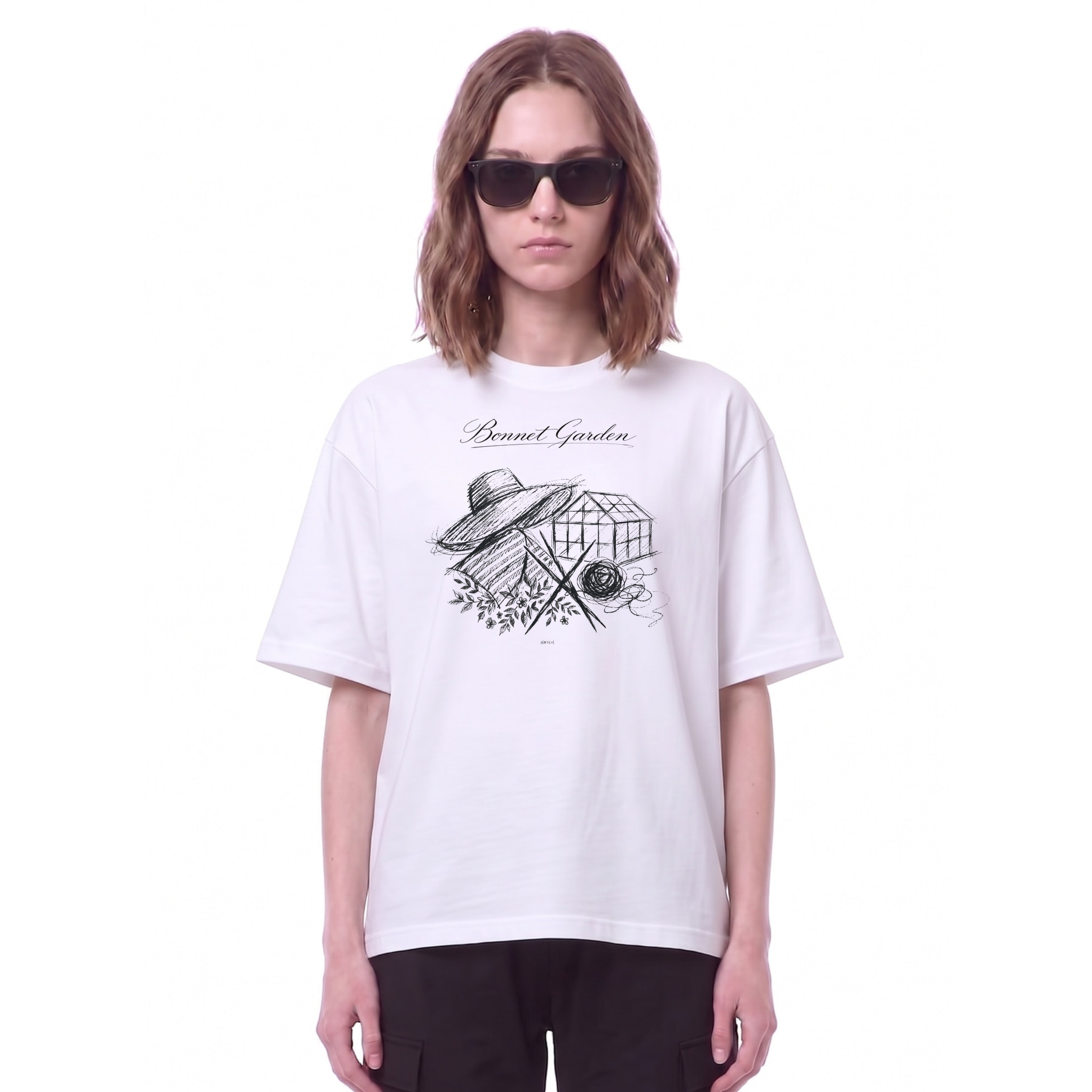 Bonnet Garden Sketch Graphic Tee — Cover · White