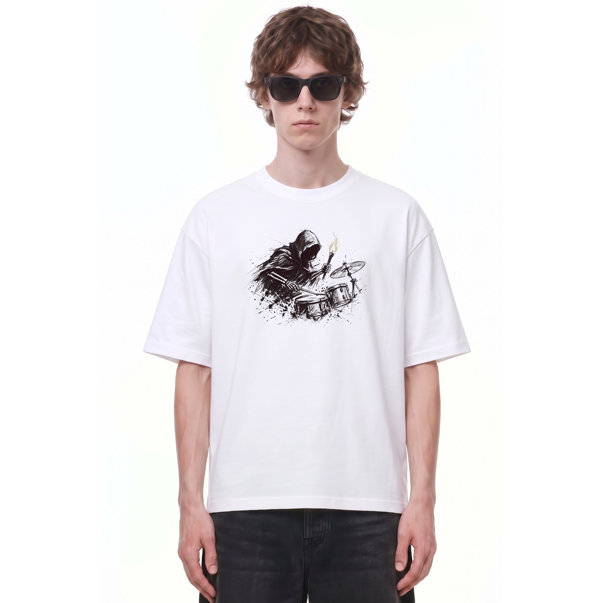 Reaper Rhythm Sketch Graphic Tee — Cover · Black