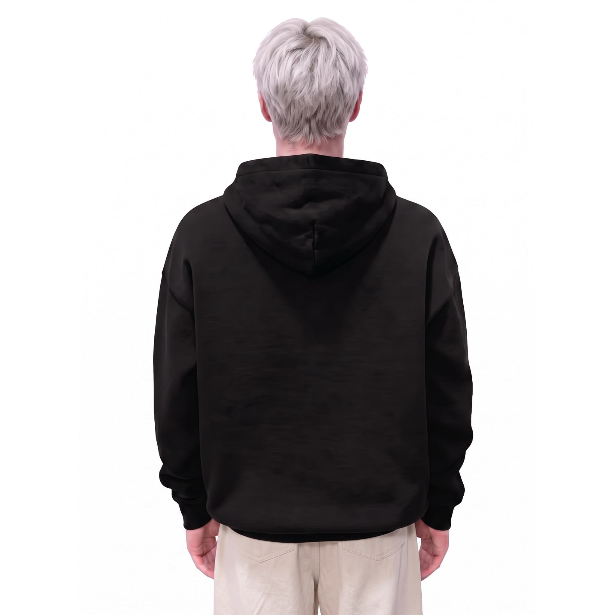 Outlaw Wolf Graphic Oversize Fleeced Hoodie — Back · Black