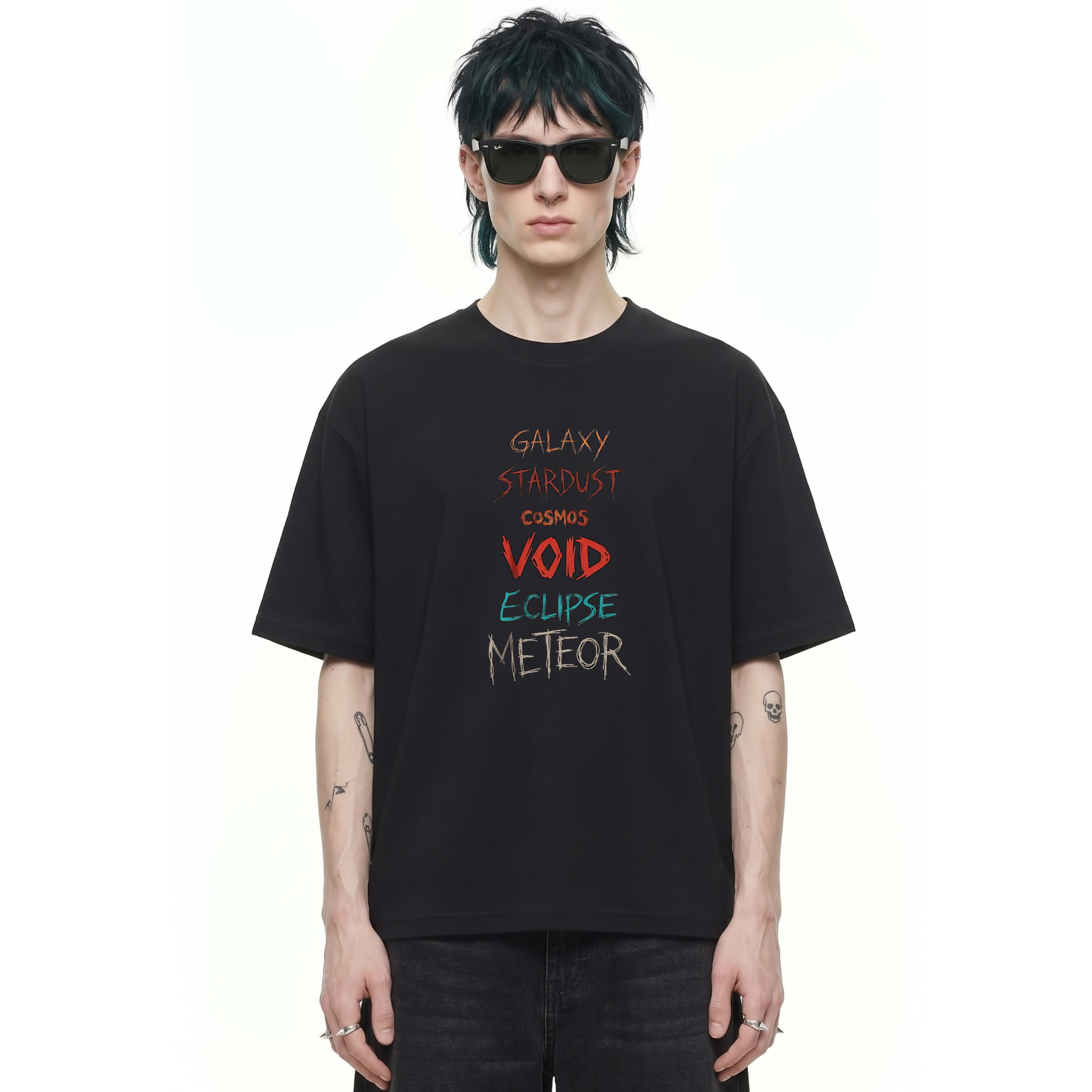 Cosmic Void Typography Graphic Tee — Cover · Black