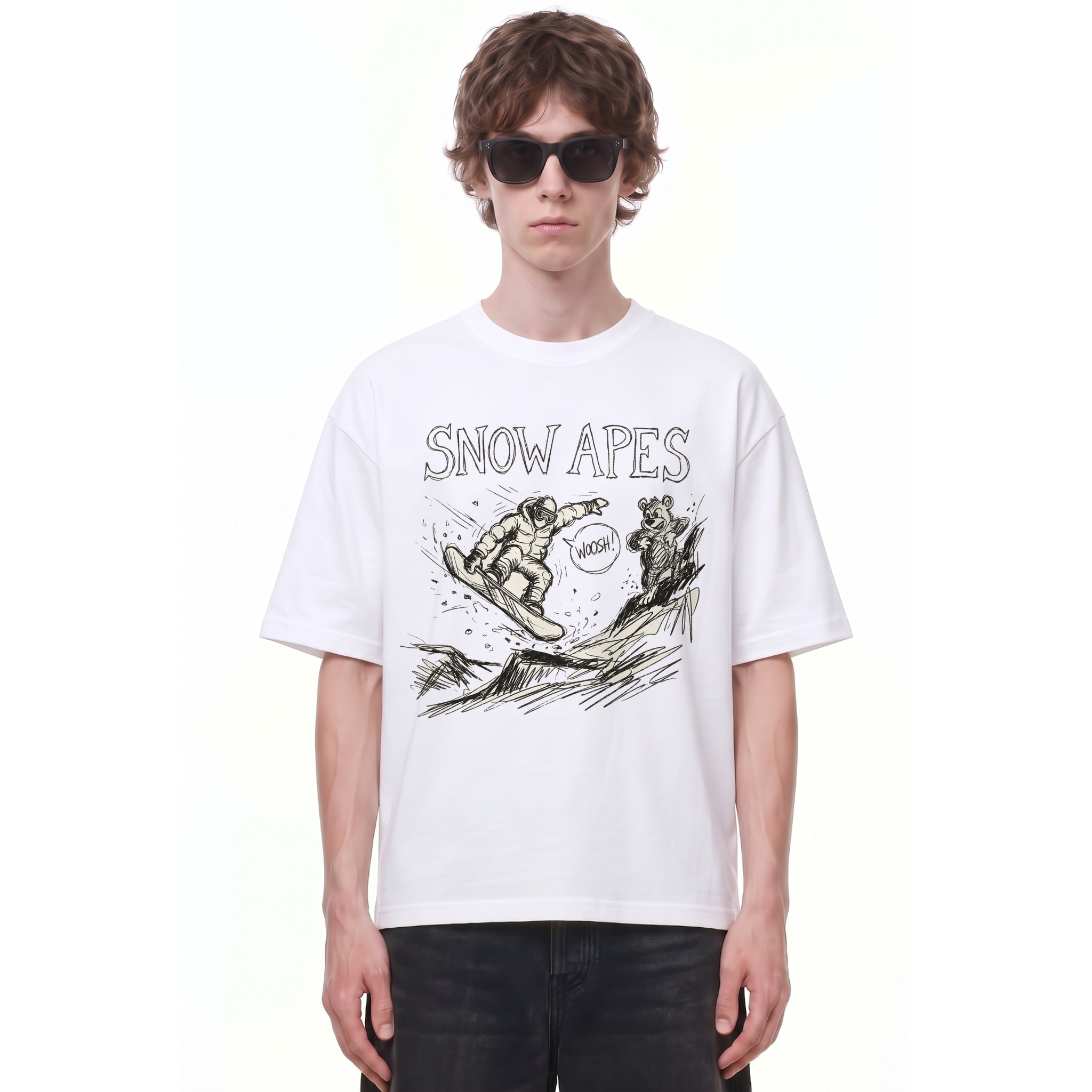 Snow Apes Sketch Graphic Tee — Cover · Black