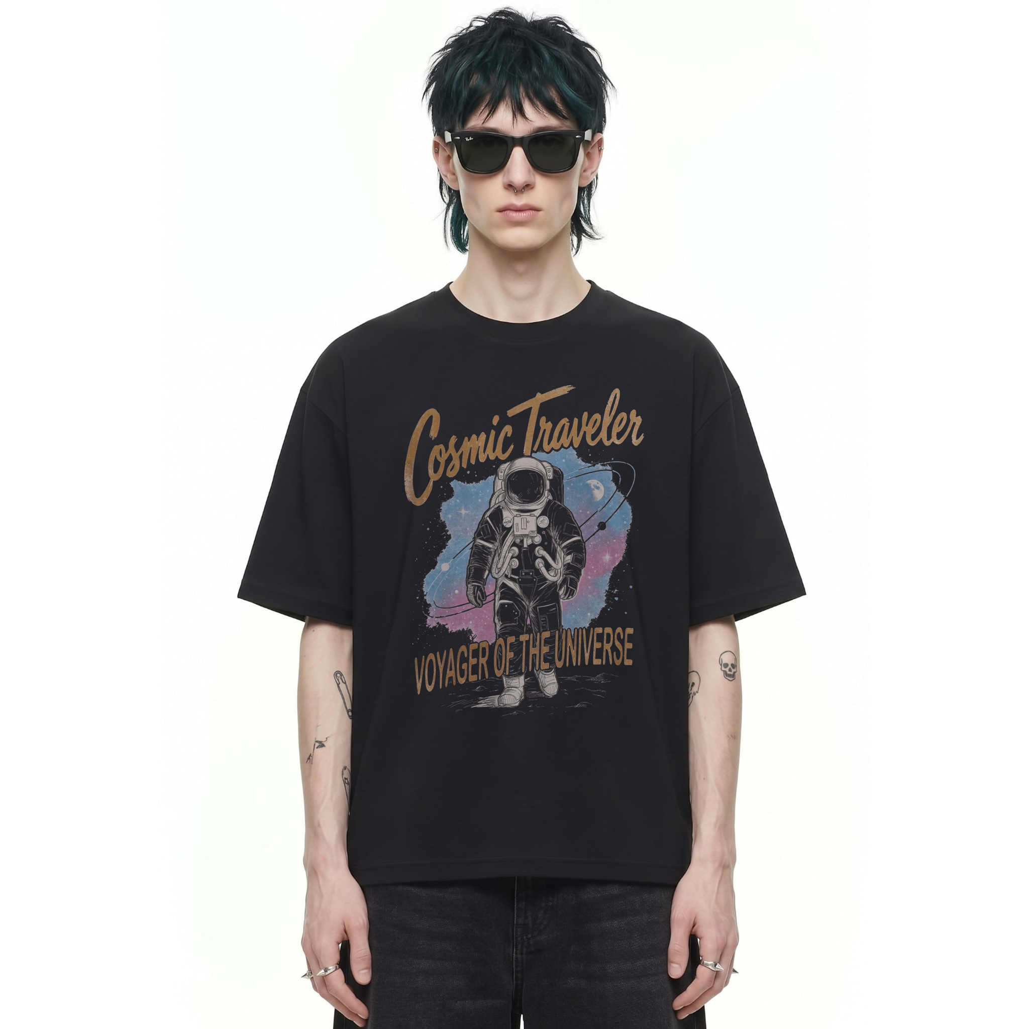 Cosmic Traveler Voyager Graphic Tee — Cover · Black