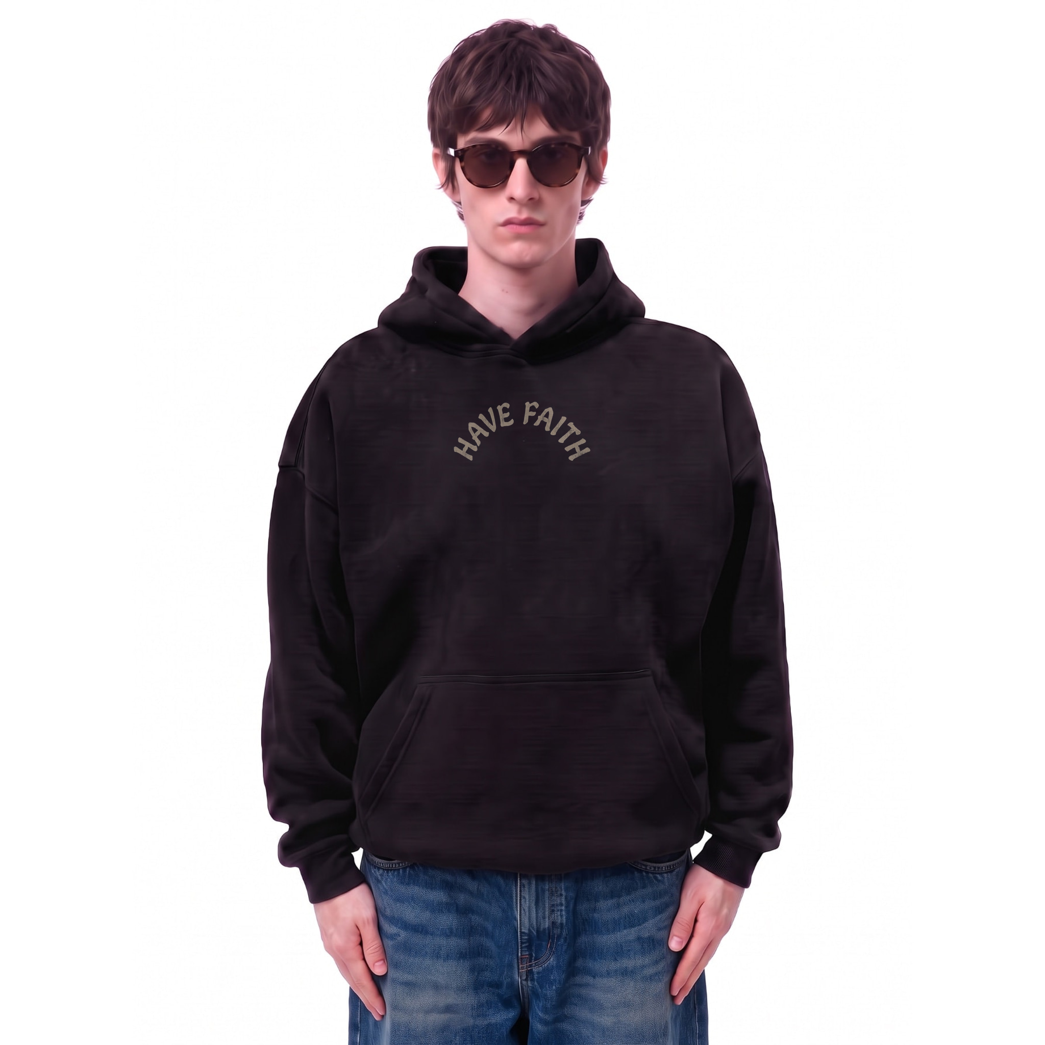 Have Faith Arch Graphic Oversize Oversize Fleeced Hoodie — Cover · Black