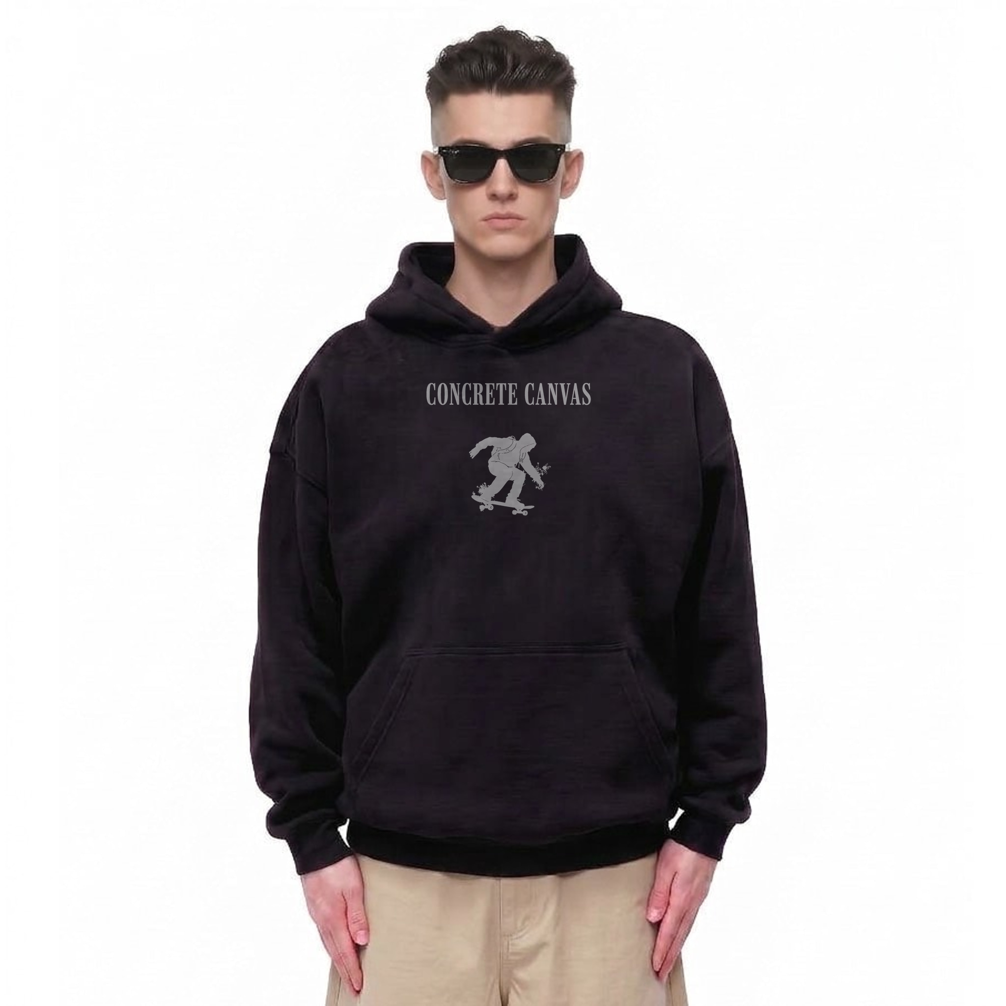 Concrete Canvas Skate Graphic Oversize Fleeced Hoodie — Cover · Black