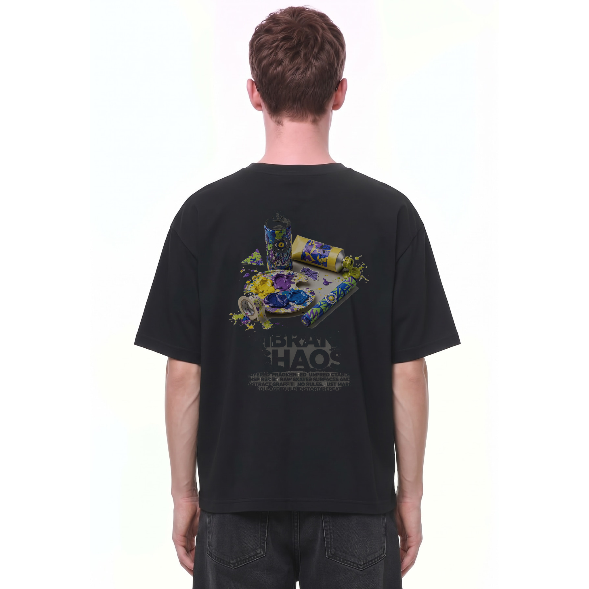 Unfiltered Flow Vibrant Chaos Graphic Tee — Back · Black