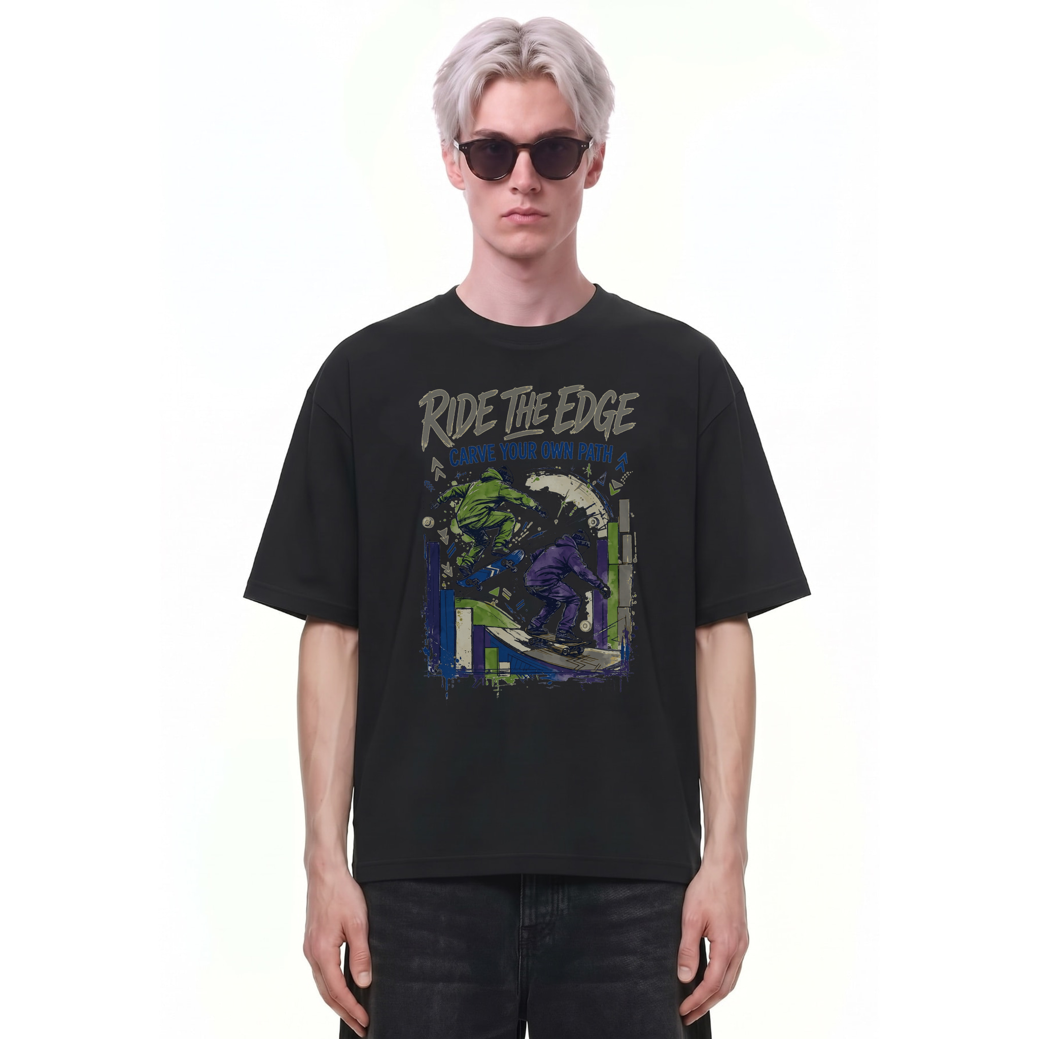 Ride the Edge Skateboard Graphic Tee — Cover · Black