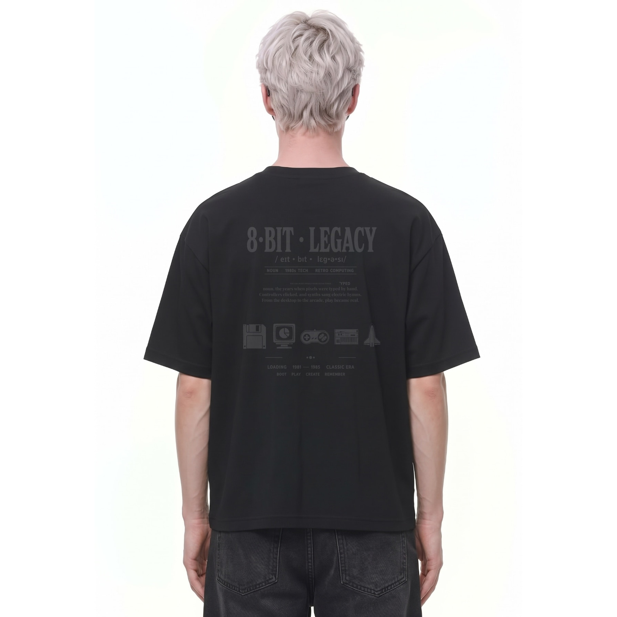 Grand Mystery 8-bit Legacy Graphic Tee — Back · Black