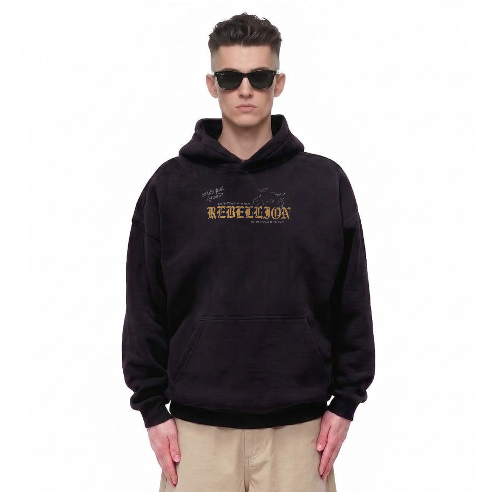 Rebellion Gothic Eagle Oversize Fleeced Hoodie — Cover · Black