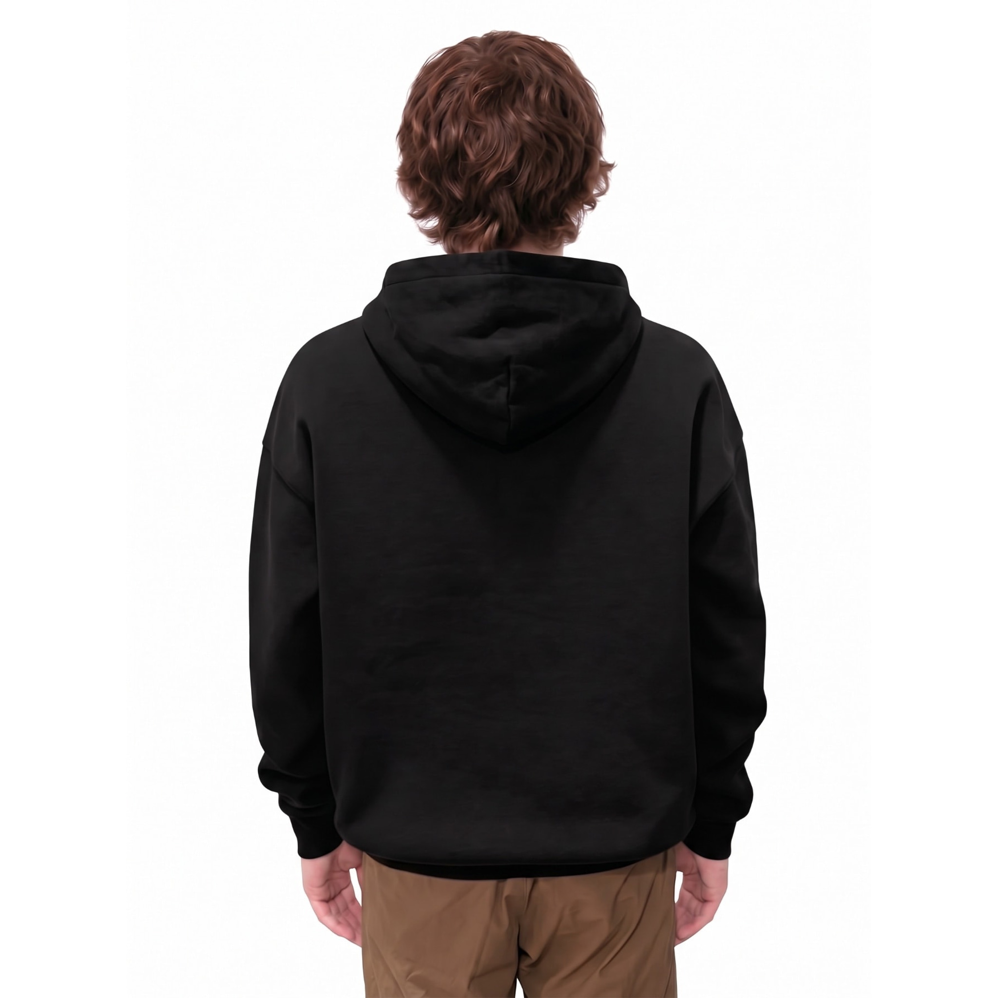 Grand Mystery Winged Sketch Oversize Fleeced Hoodie — Back · Black