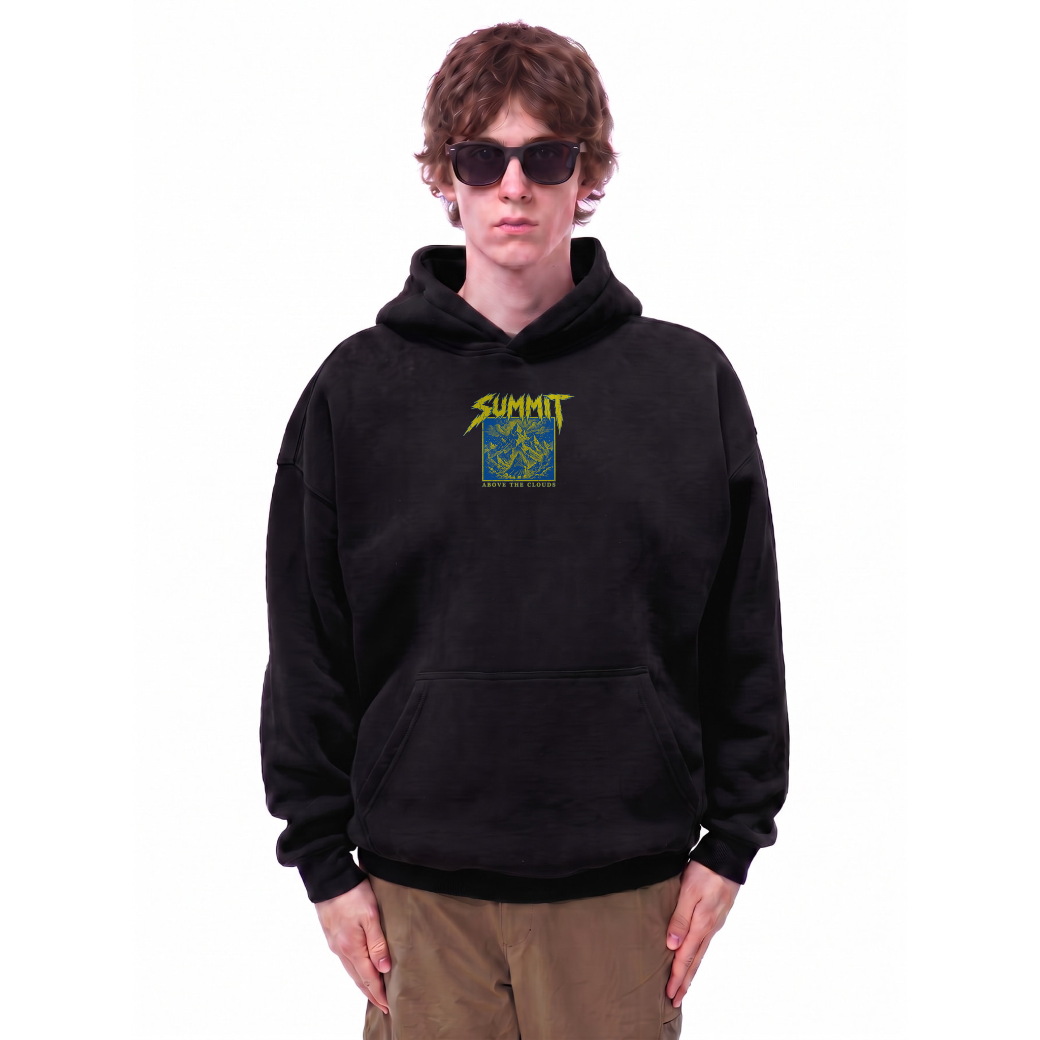 Summit Above Clouds Graphic Oversize Fleeced Hoodie — Cover · Black